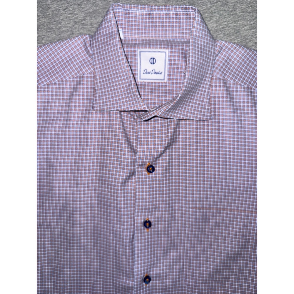 David Donahue Mens Regular Fit Blue Orange‎ Check Shirt Size XL Business Casual